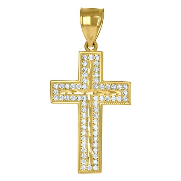 10k Two-tone Gold Unisex Cubic Zirconia Cross Religious Charm Pendant Pendant Necklace for Men Women