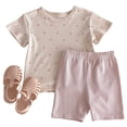 thumbnail image 2 of LYHaoo Girls Skirt Sets Girls Outfits Set Summer Casual Toddler Kids Clothes Heart Print T Shirt Striped Shorts Air Conditioning Outfit For Daily Wear For 1 8 Years Old Sizes 3-4 Years(Pink), 2 of 6