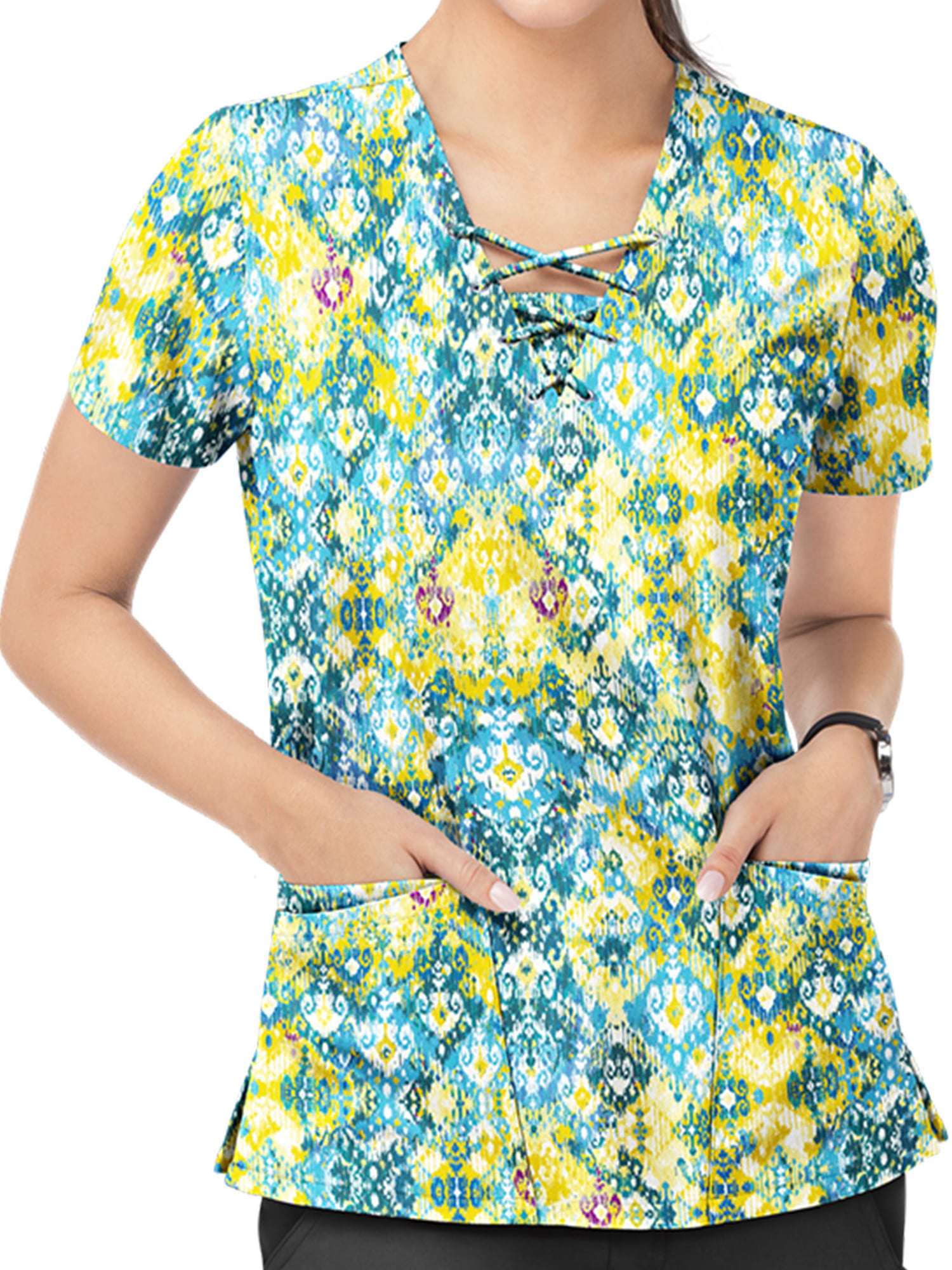 NEW Woman's size X-Small Blue Floral & Paisley Short Sleeve Scrub Top by MEDLINE