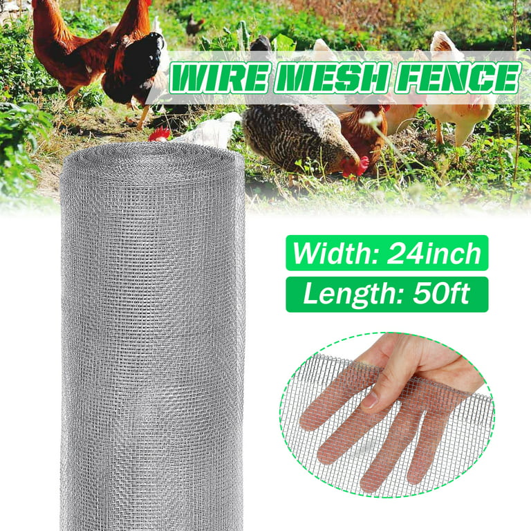 1/8 Hardware Cloth 24'' x 50' 27 Gauge Galvanized After Welded Wire Metal  Mesh Roll Vegetables Garden Rabbit Fencing Snake for Chicken Run Critters  Gopher Racoons Cage Wire 