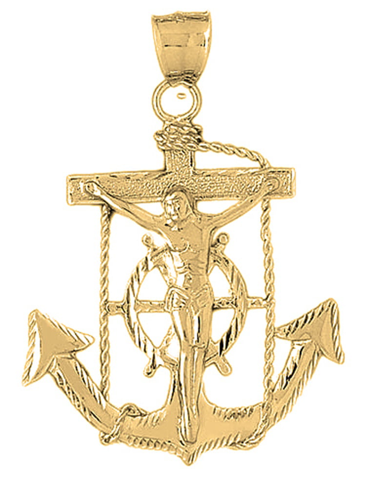 Jewels Obsession - 18K Yellow Gold Mariners Cross/Crucifix Pendant - 66 ...