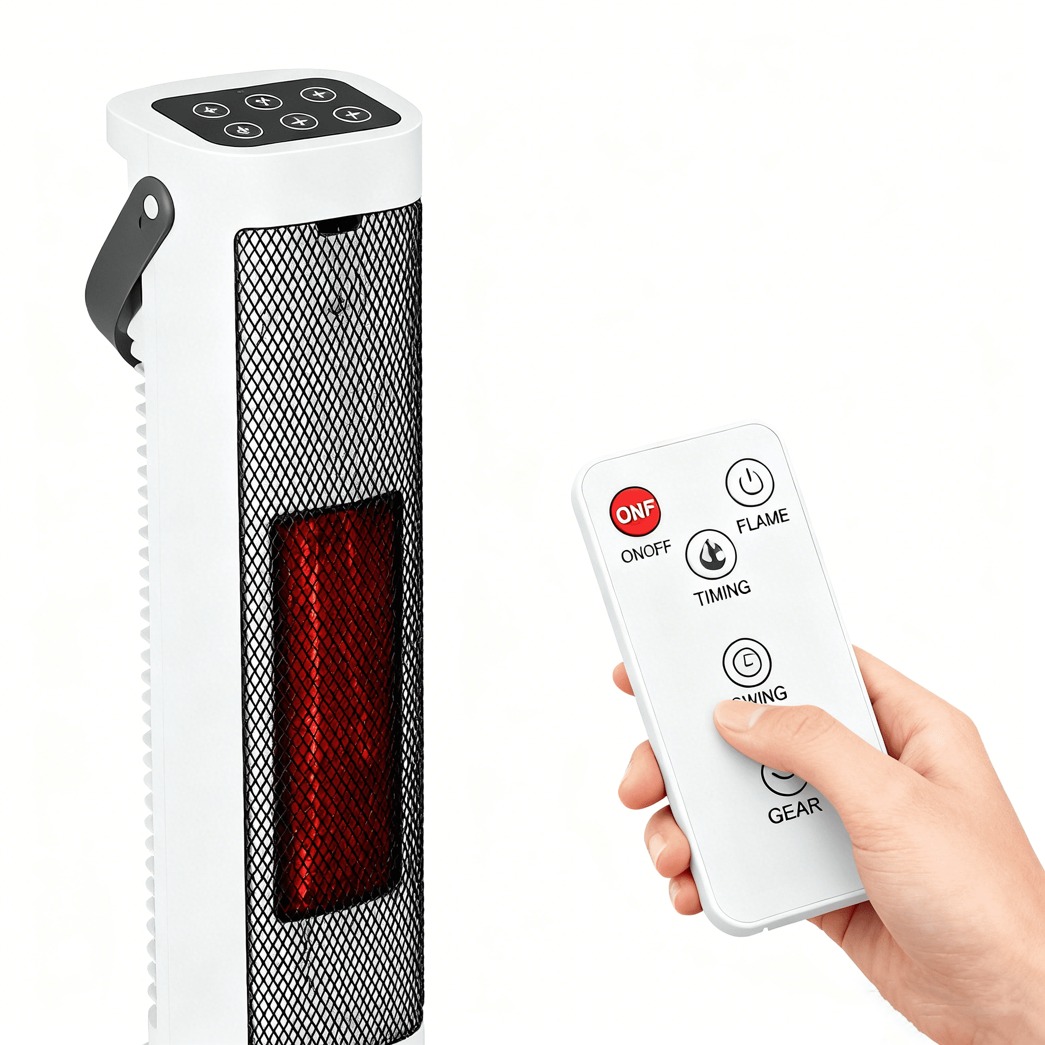 1500W Oscillating Tower Space Heater with 3D Flame, 120° Wide-Angle 323 Sq.Ft Heater Fan with Remote & 12H Timer, Overheat/Tip-Over Protection Portable Heater for Home Bedroom Office - White