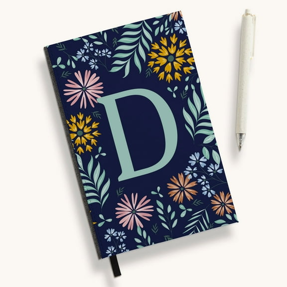 Personalization Mall Flowery Initial Journal, Mint and Navy, A