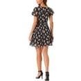 thumbnail image 3 of INSPIRE CHIC Women's Floral V Neck Flare Short Sleeve Lace-up Zipper Chiffon Dress L Black B, 3 of 5