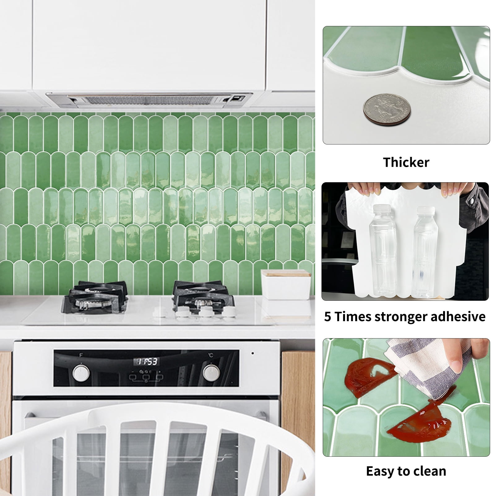 DEWOO 10-Sheet Upgraded Thicker Peel and Stick Kitchen Backsplash Tiles,Waterproof Self-Adhesive Vinyl Wall Tile Fish Scale Mosaic Design,for Bathroom,Fireplace and RV(Light Green,12"×12")