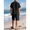 thumbnail image 6 of Men'S Linen Blend Short Sleeve Shirt & Shorts Set, Casual Summer 2 Piece Outfit Black L, 6 of 9