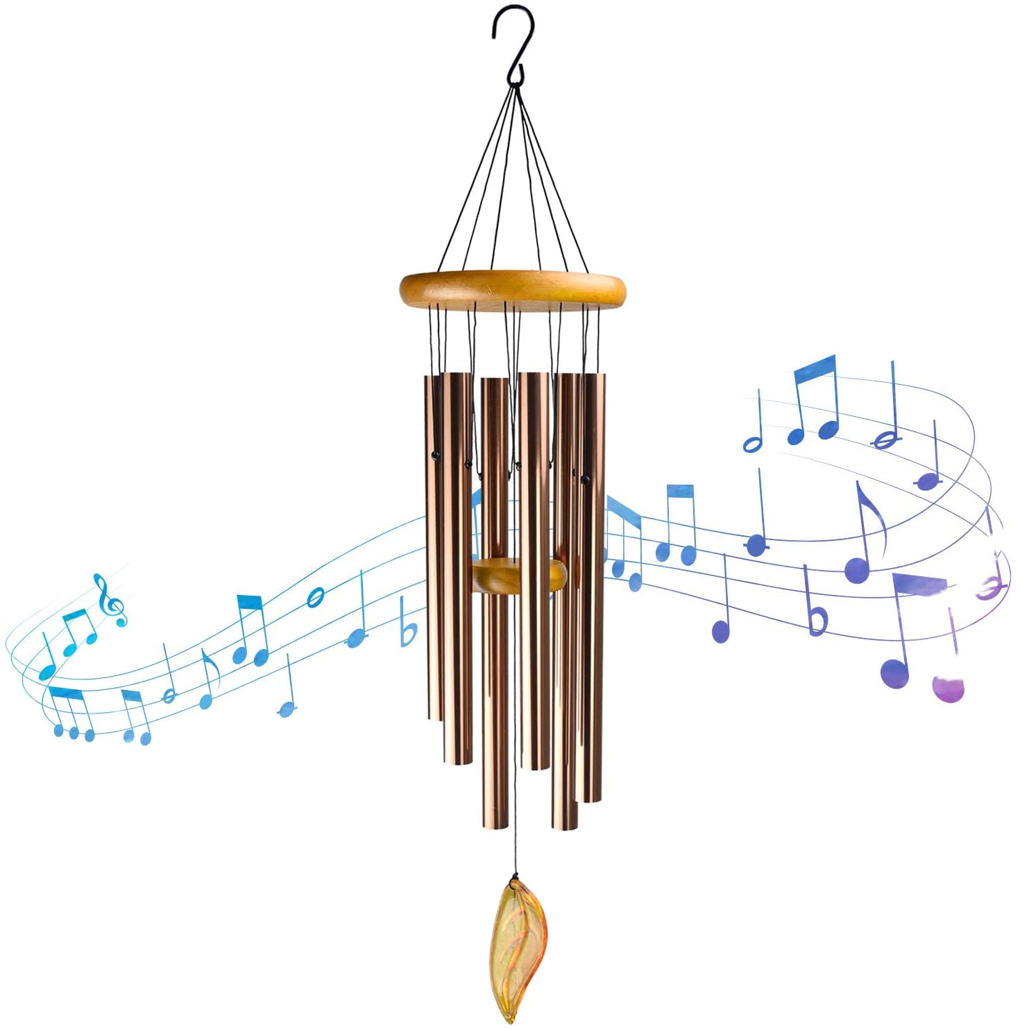 Large Wind Chimes Outdoor Deep Tone,Wooden Windchime with 6 Metal Tubes