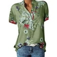 thumbnail image 1 of DYMADE Women Short Sleeve Stand-Up Collar Pullover Tops Floral Print Basic Blouse, 1 of 4