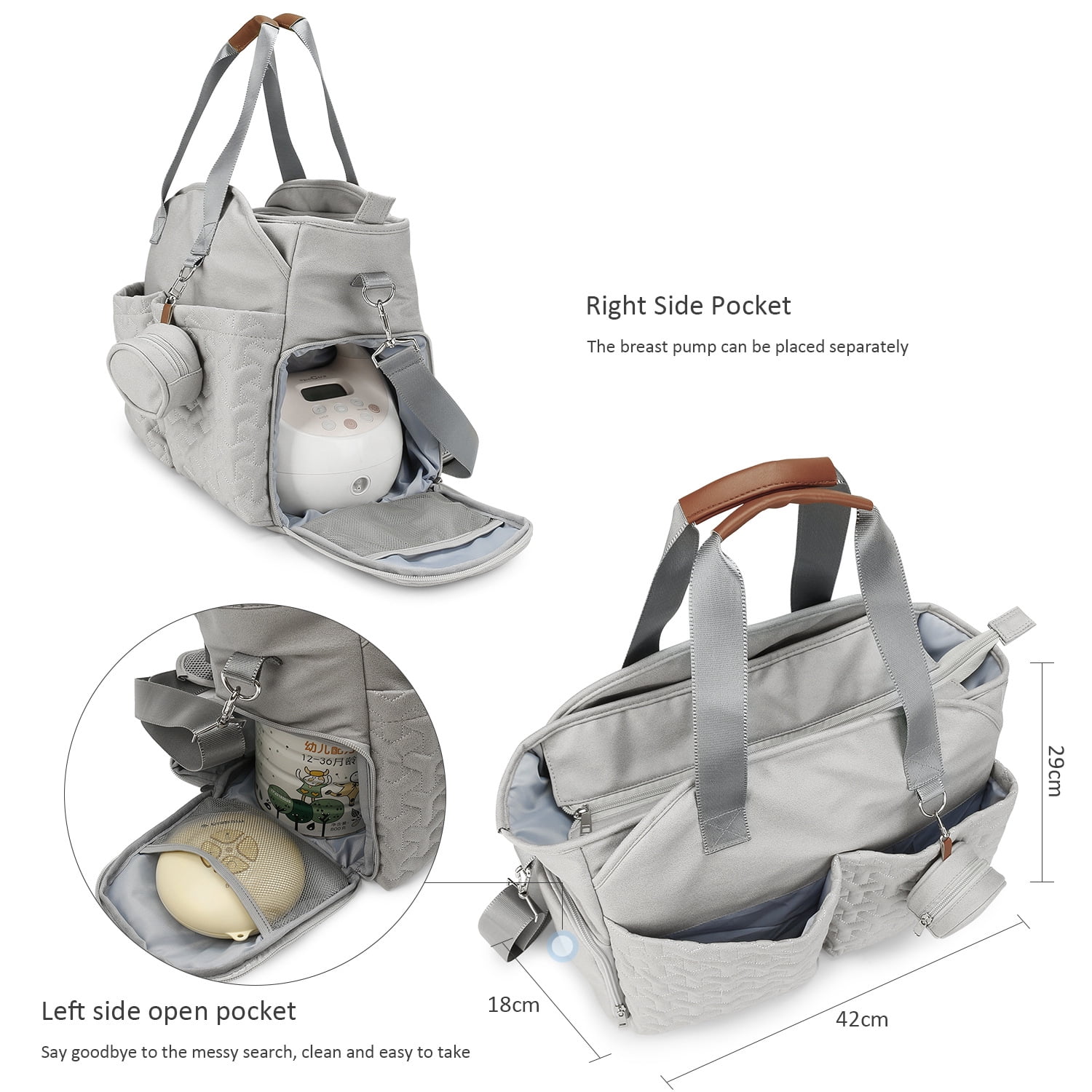SPEKSEE Diaper Bag Tote with Pacifier Holder Case for Mom and Dad, Multi-Function Travel Diaper Bag with Adjustable Shoulder Strap and Insulated Pockets