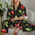 thumbnail image 6 of Yiaed Sweet Red Cherry Print Pajamas Women's Long Sleeve Sleepwear Soft Button Down Loungewear Pjs Lounge Set Nightwear Womens Pajama Pants-Large, 6 of 7