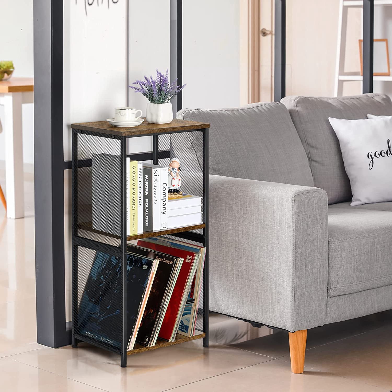 Oumilen Indoor Modern Adjustable, Multifunction Wood Rectangle End Table, Rustic Brown