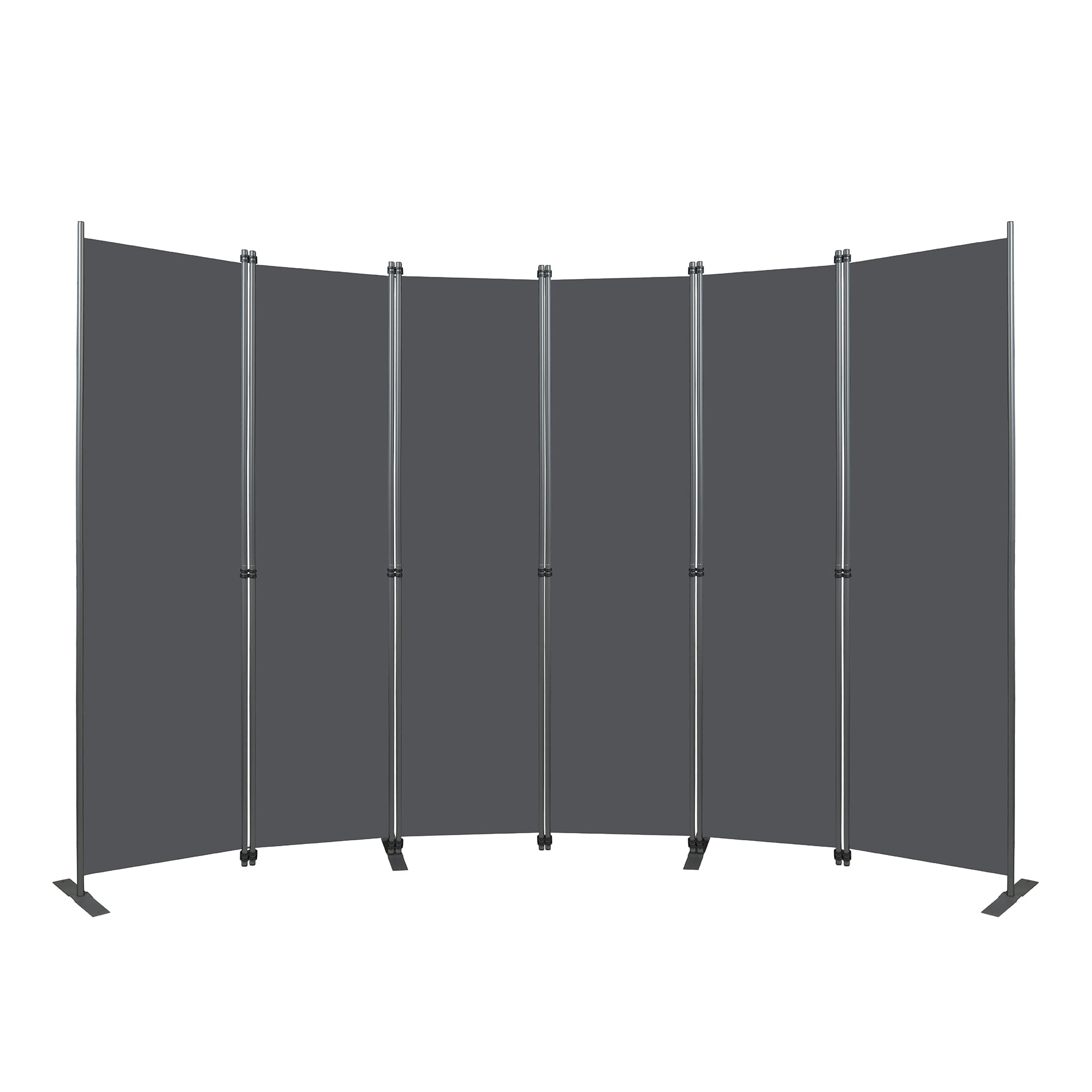 Room Divider 6-Panel 120W x 71H, Folding Privacy Screen with Heavy-Duty Metal Frame and Polyester Fabric, Portable Freestanding Partition for Bedroom Office Living Room, Black Gray