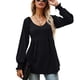 thumbnail image 1 of Blusa plisada acampanada, túnica informal para mujer, color negro XXL, blusa de manga larga con escote en V estilo otoño-invierno, 1 of 6
