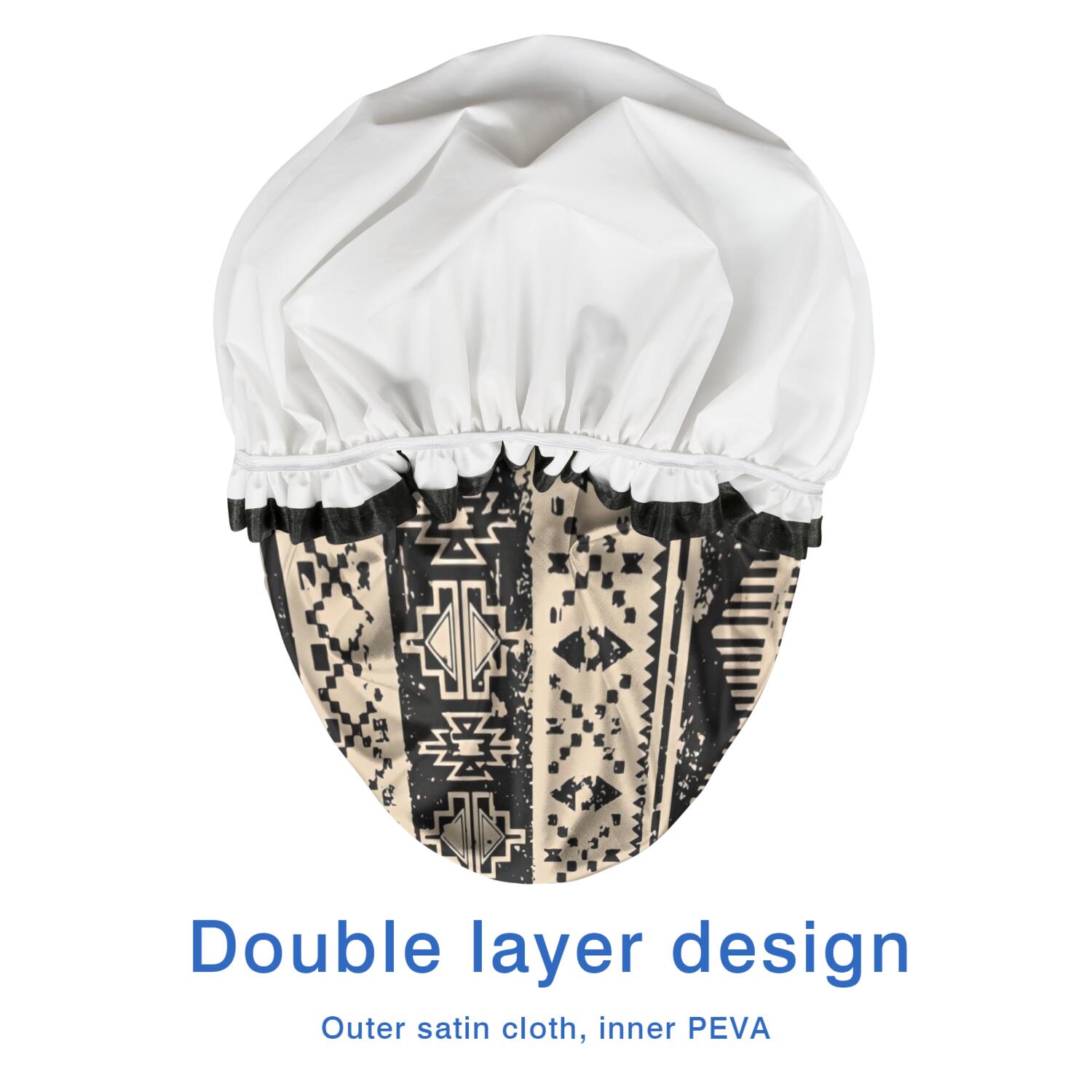 Shower Caps,Black Geometric Triangle Diamond Pattern Waterproof Shower Cap for Women 4 Pieces,Double Reusable Hair Cover for Shower PEVA Elastic Stretch Hem