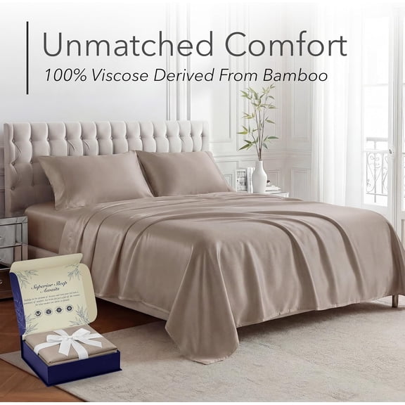 Bamboo Viscose Queen Sheets Set - Luxury Cooling Bedding with Deep Pockets