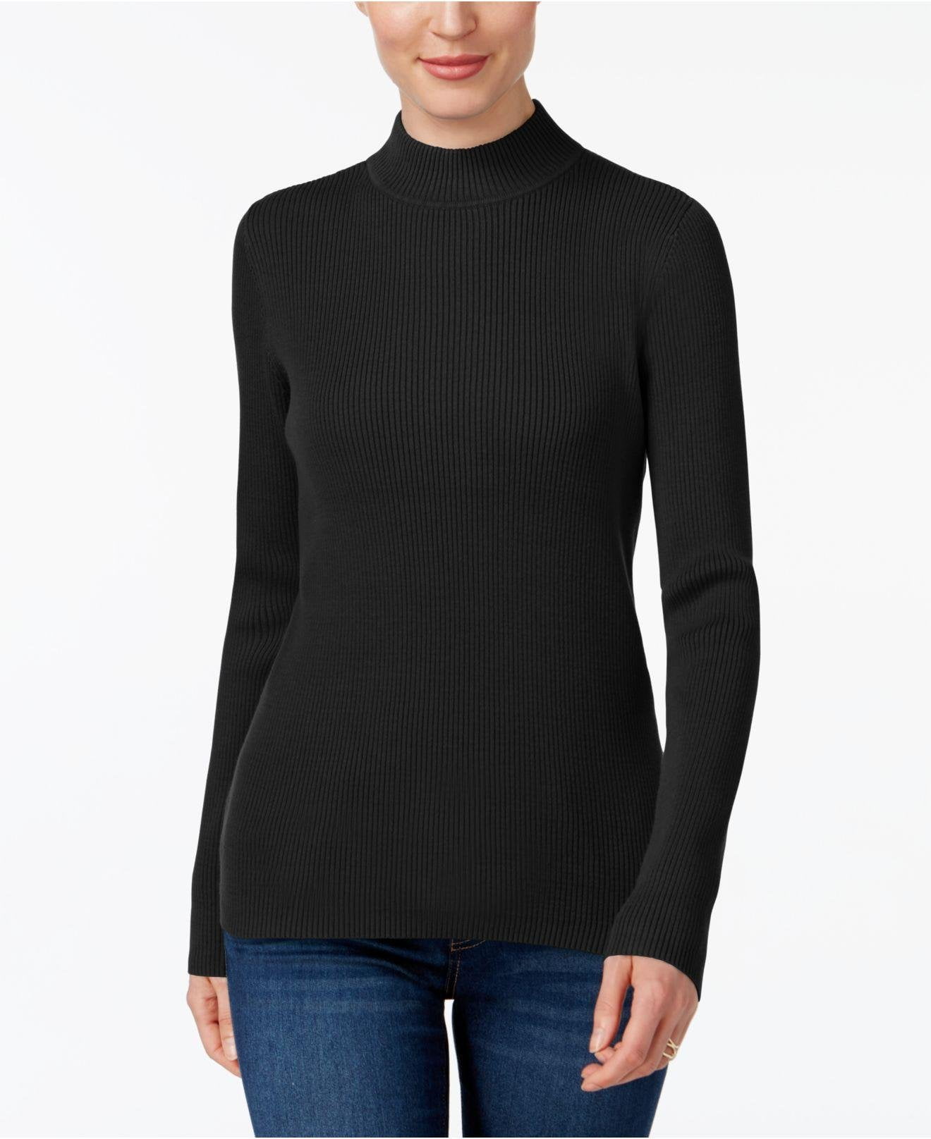 Karen Scott Women's Cotton Ribbed Turtleneck Top Black Size Large -  Walmart.com
