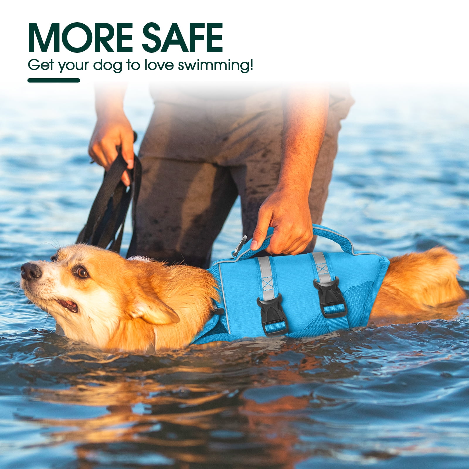 Kuoser Dog Life Jacket, High Flotation Dog Life Vest for Swimming Boating, Blue, XXL