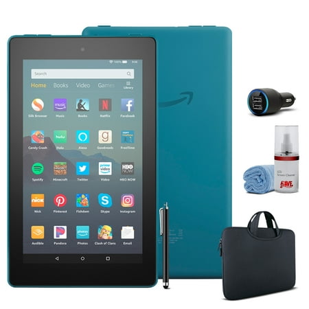Amazon Fire 7 32GB 7" Tablet (2019) - Twilight Blue Bundle with Zipper Sleeve + USB Car Adapter + Stylus + Screen Cleaner