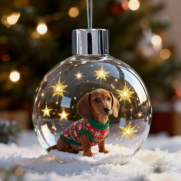 Adornos Navideños de Nieve para Perros | Bola de Cristal con Figuras de Cachorros con Gorro de Papá Noel | Varias Razas, Incluyendo Pastor Alemán, Chihuahua y Corgi | Decoración Colgante para Árbol d