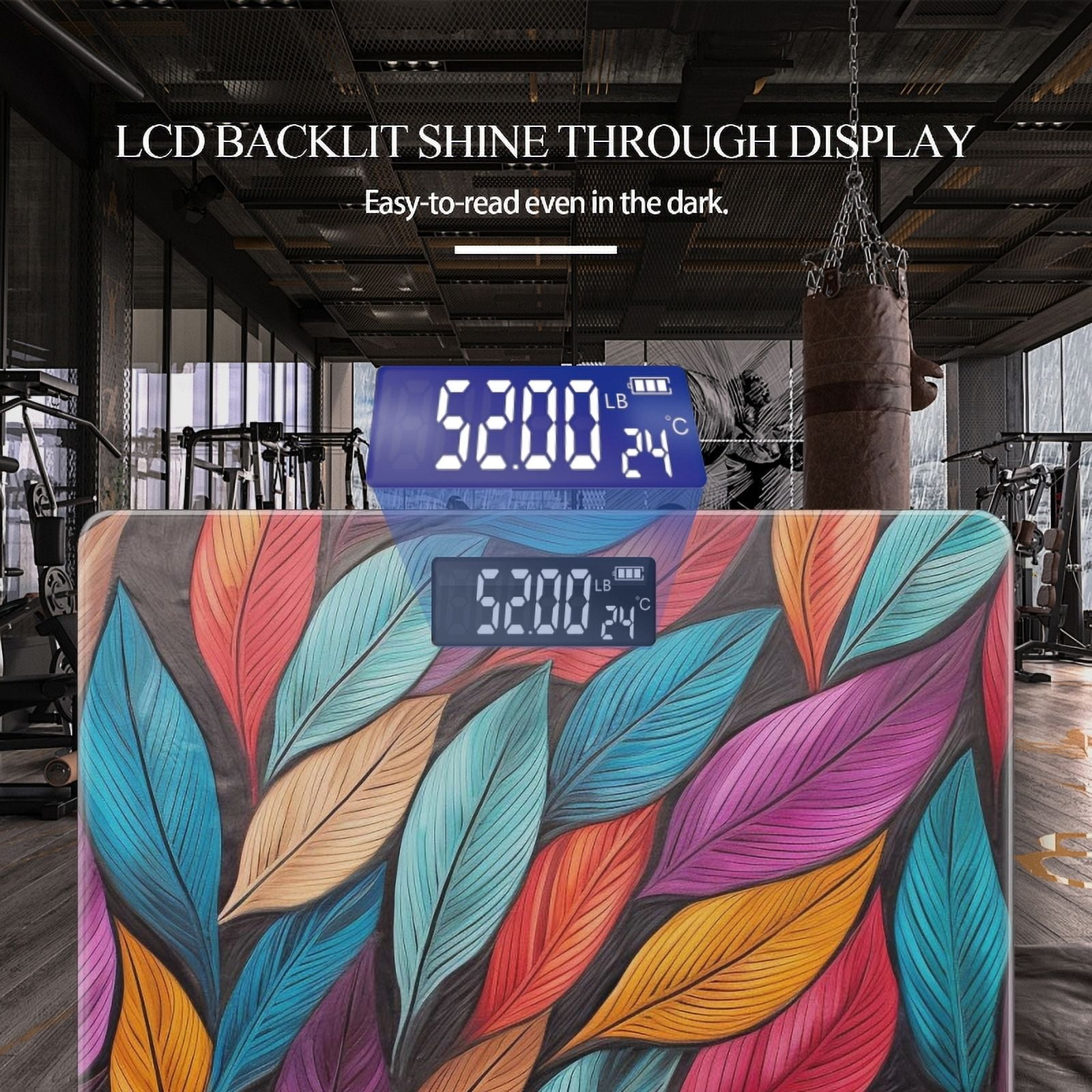Bathroom Scale, Highly Accurate Digital Body Scale,Precisely Measures Weight up to 400 lbs-Colorful Leaves Pattern In The Style Of Vibrant Colors