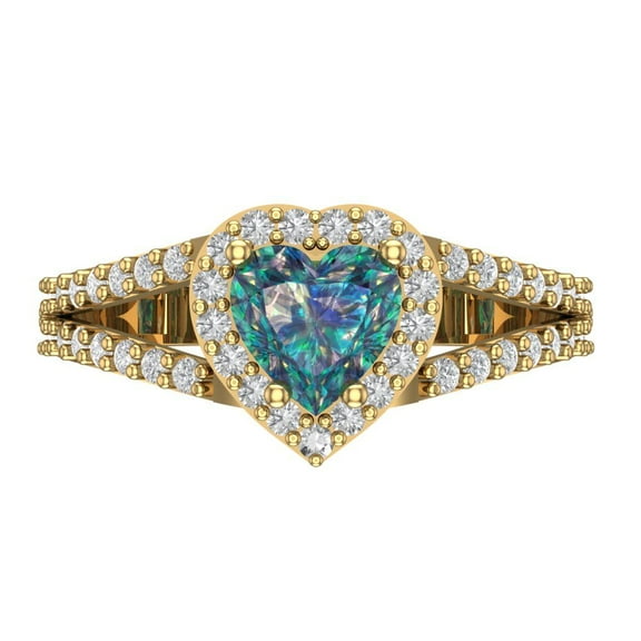 1.49 ct Heart Cut Blue Moissanite Halo Engagement Ring for Women in 14K Yellow Gold
