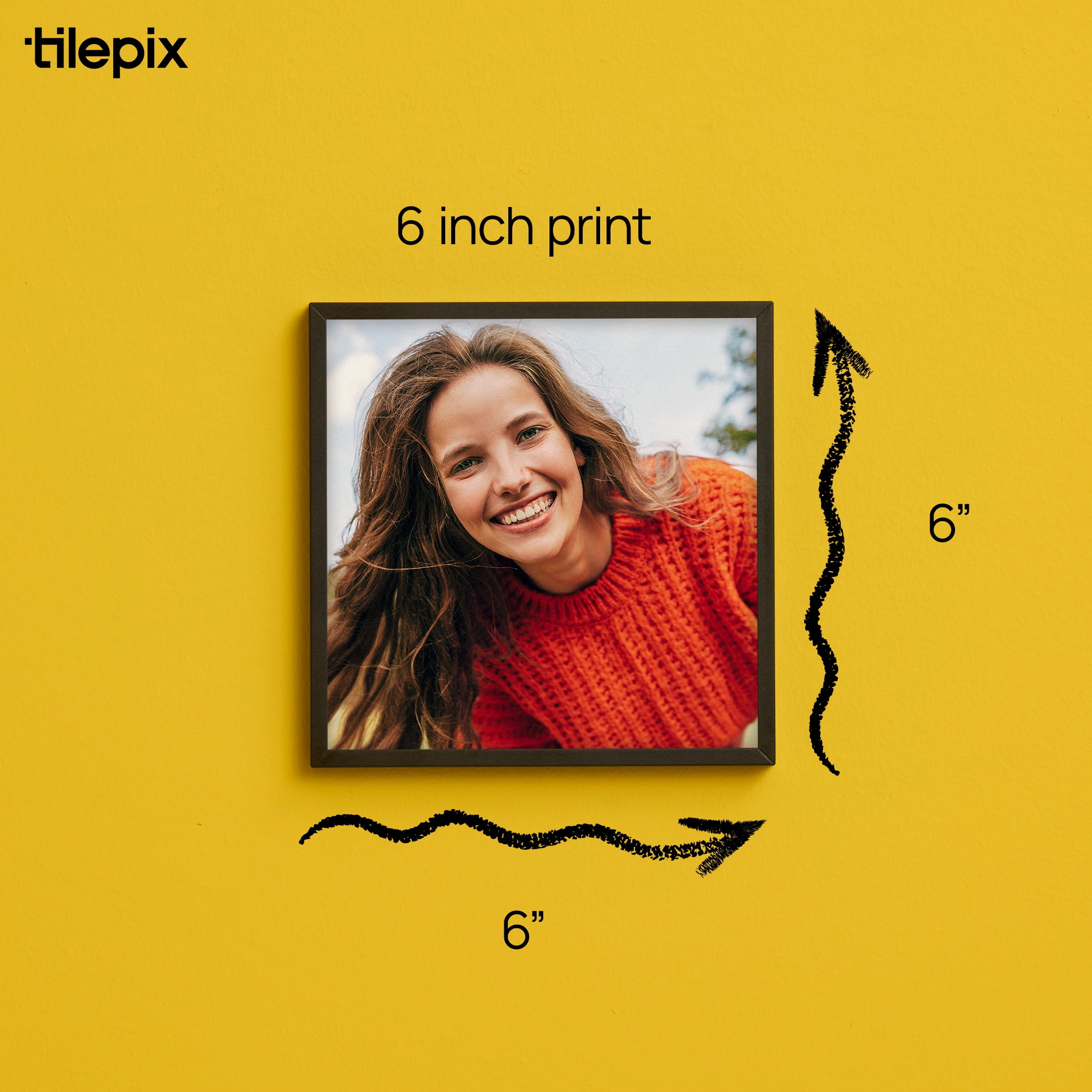 TilePix Mini 6x6 Black Photo Frame 9-Piece - Customizable Magnetic Frame for Gallery Wall, Nail-Free Hanging Photo Tile