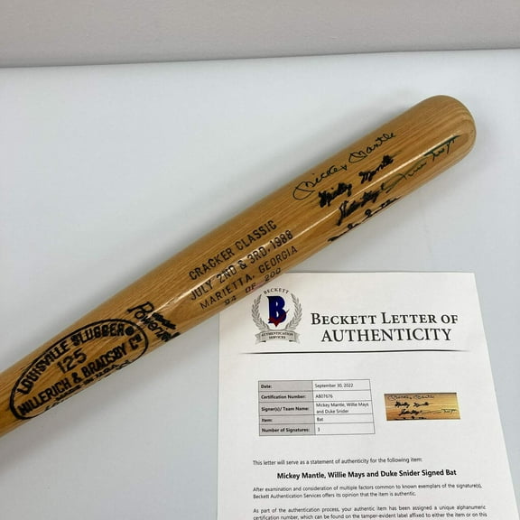 Mickey Mantle Willie Mays  Duke Snider Signed Baseball Bat With Beckett COA