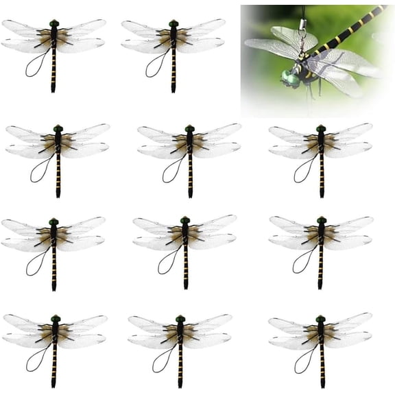 Dragonfly Clip Bug Repellent - Realistic 3D Fake Dragon Flies with Clip, PVC Outdoor Decor for Garden Camping Fishing. Attach to Hat Backpack Stakes, Yard Patio Decorative Use 12PCS