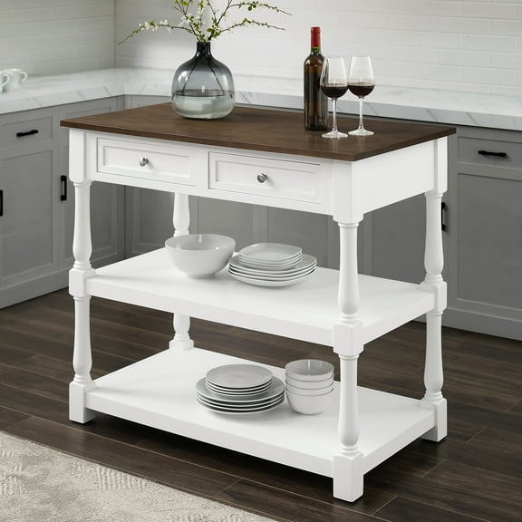 Crosley Furniture Caitlyn Wood Top Kitchen Island in White/Dark Brown
