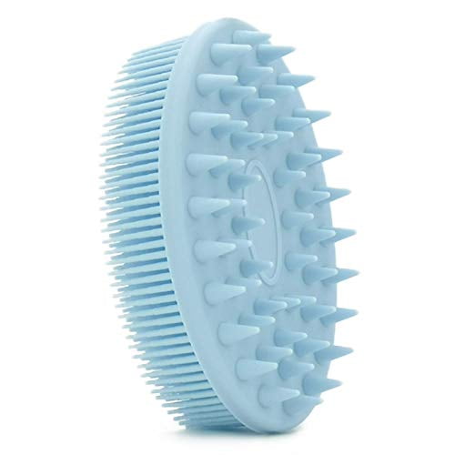 Upgrade 2 in 1 Bath and Shampoo Brush, Silicone Body Scrubber for Use in Shower, Exfoliating Body Brush, Premium Silicone Loofah, Head Scrubber, Scalp Massager/Brush, Wet and Dry, Easy to Clean (Blu