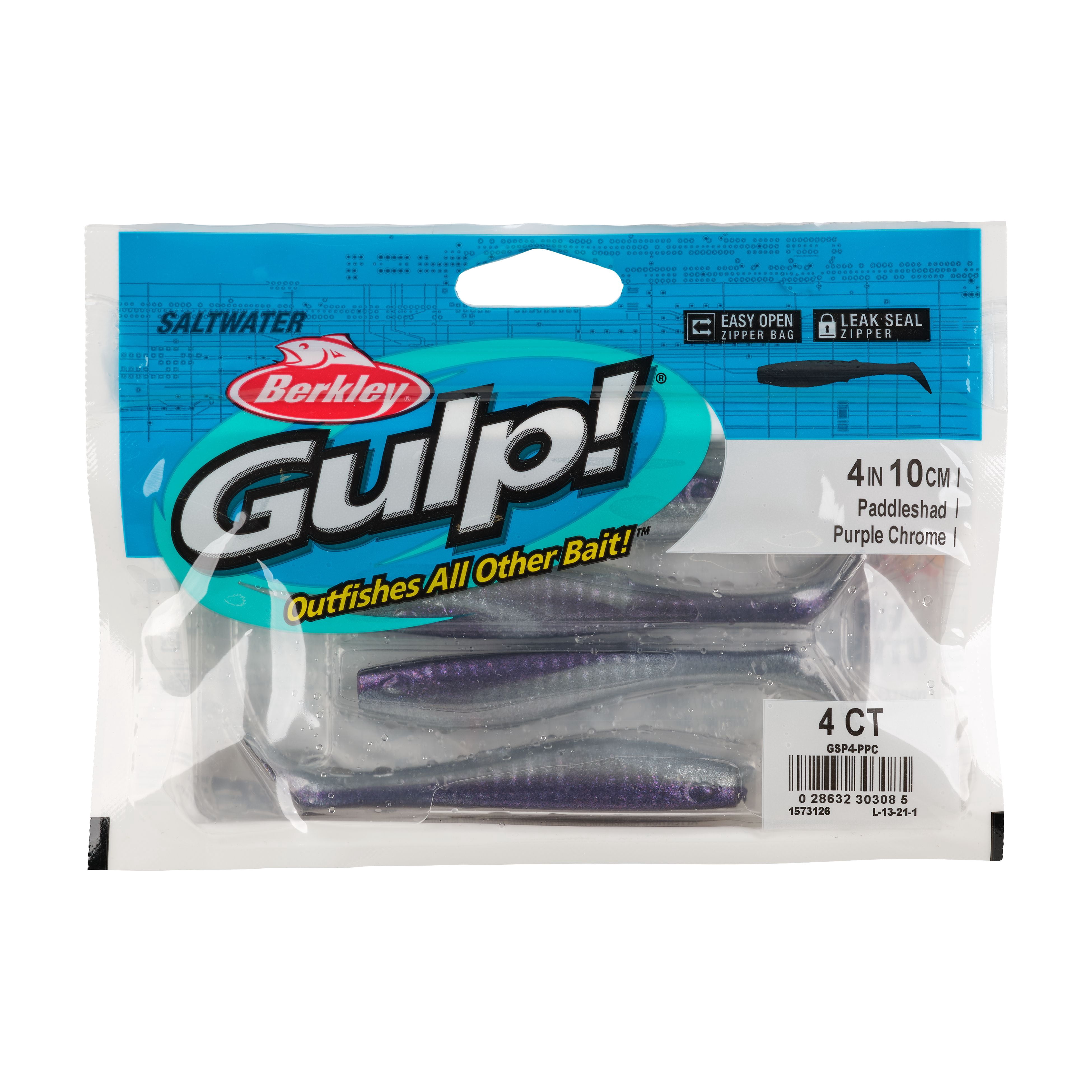 Berkley Gulp! Saltwater Paddleshad Scented Swimbait, Purple Chrome 4"
