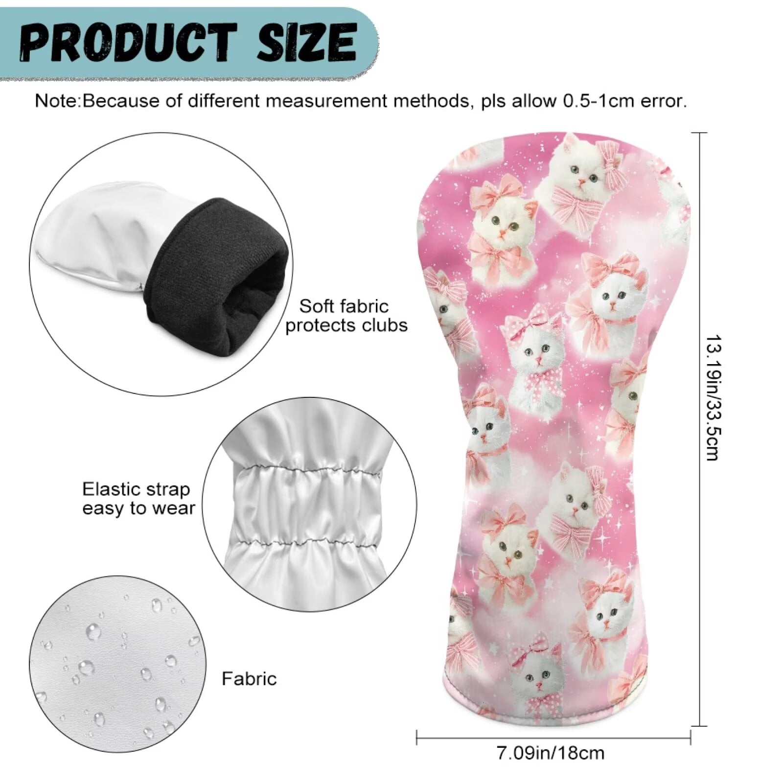 Uorisanigo Cute Cat Golf Club Head Cover Driver Cover Fariway Wood Headcover Hybrid Head Covers, 3 PCS Golf Accessories Headcovers for Club Protective, Elastic & Friction Resistant