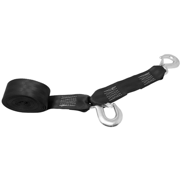 CustomTieDowns 2 Inch x 20 Foot Black Winch Strap With A Forged Snap Hook.  10 Inch Safety Strap With A Snap Hook. 1 Inch Loop For Attachment To Winch.