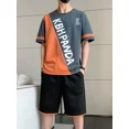thumbnail image 5 of Conjuntos de entrenamiento para hombre con estampado gráfico, camisetas y pantalones cortos de marcas originales básicas negras, trajes para hombre de dos piezas, estilo coreano 2024, geniales, XL, 5 of 5