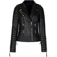 thumbnail image 2 of New Womens Genuine Black Lambskin Quilted Leather Jacket Biker Stylish Motorcycle Soft Collared Jacket W433, 2 of 4