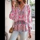 thumbnail image 5 of Blusa Informal con Cuello en V para Mujer, Holgada, con Estampado Floral, de Larga, para Playa. Rosa S, 5 of 10