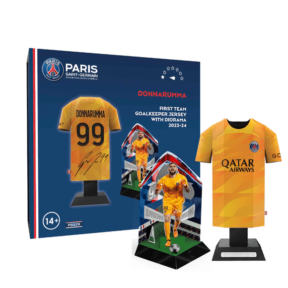 Camiseta Jersey Miniatura PSG Paris Saint-Germain Local Portero 23/24 Con Diorama Y Firma Donnarumma