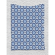Indigo Tapestry, Indian Oriental Moroccan Ancient Tiles Like Image Floral Details, Wall Hanging for Bedroom Living Room Dorm Decor, 60W X 80L Inches, Dark Blue Turquoise and White, by Ambesonne