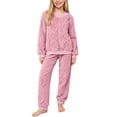 thumbnail image 2 of Viluyesy Girls 2 Piece Outfit Fleece Crew Neck Top and Jogger Pants Textured Long Sleeve Soft Warm Cozy Casual Sleepwear Pajama Set Pink Size 10, 2 of 5