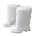 thumbnail image 2 of Willtoo Girls Mid Calf Boots Winter Round Toe Slip On Fuzzy Snow Boots Fashion Casual Cold Weather Walking Shoes for Daily Wear, 2 of 6