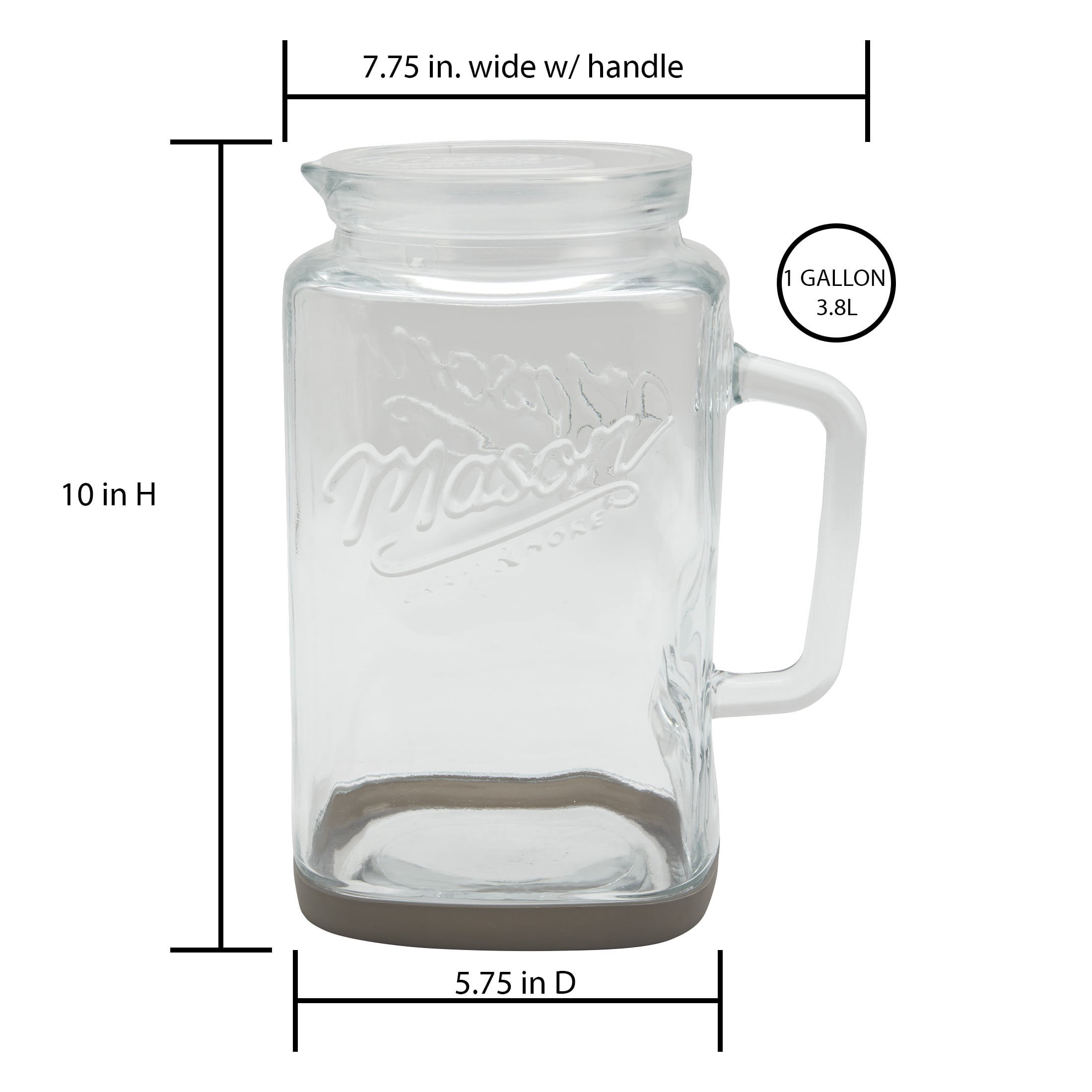 (2 pack) Mason Craft & More Glass 1 Gallon Pitcher with Removable Plastic Lid and Silicone Base, Gray, Well Suited to Cold Drink Preparation
