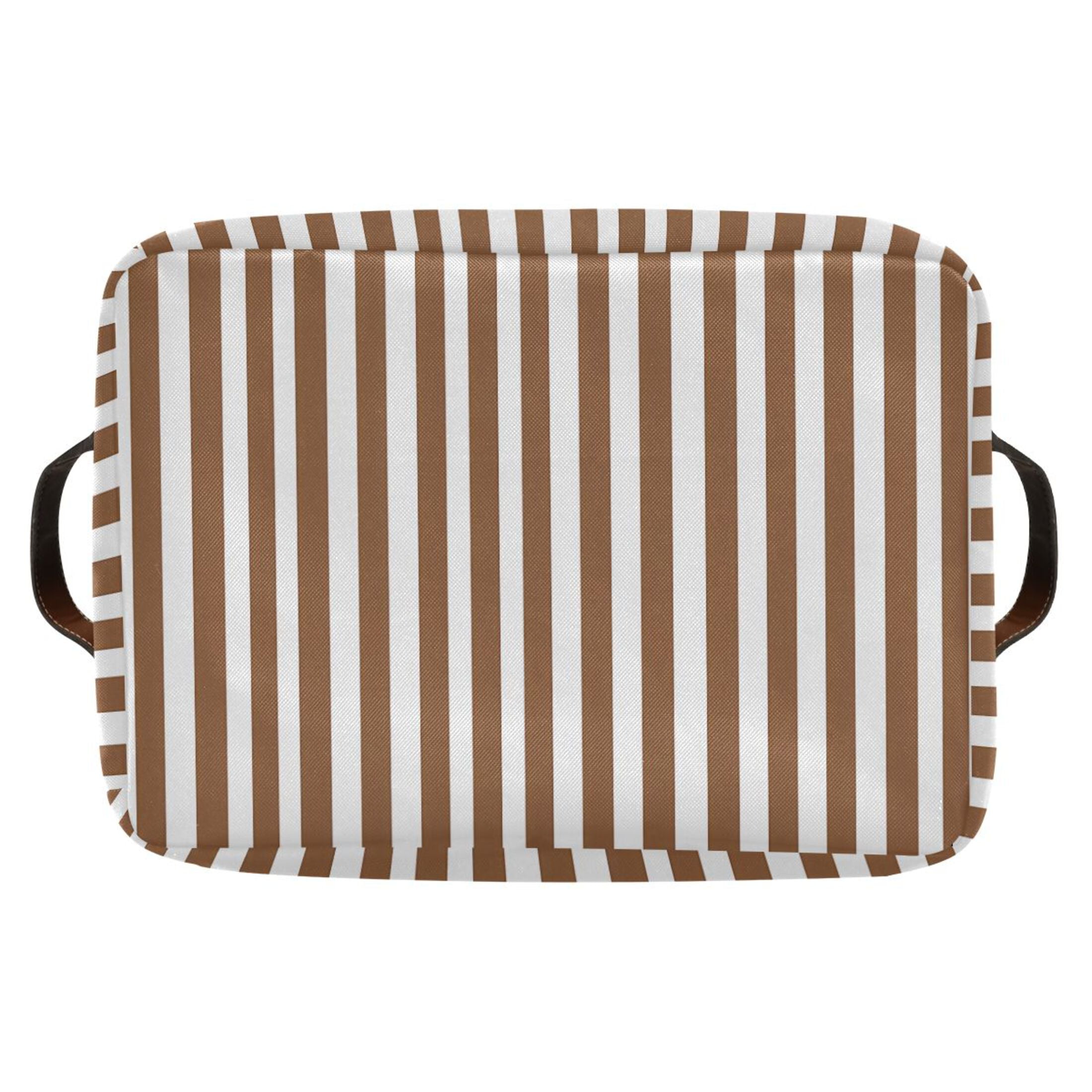 2 Pack Storage Bins with Handle Fabric Organizer Basket Foldable Box Brown and White Striped 14.2x10.2x8.3
