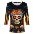 thumbnail image 5 of Craaazy Halloween Printed Shirt For Women Round Neck 3/4 Sleeve T-Shirt Loose Halloween Featival Tops Gifts For Women, 5 of 5