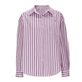 thumbnail image 3 of GERsome Womens Button Down Shirts Striped Long Sleeve Collared Casual Work Blouses Summer Tops with Pocket,Purple,Size 3XL, 3 of 7