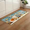 thumbnail image 1 of Alfombra de cocina rústica con diseño de estrellas de mar y conchas marinas, antideslizante, lavable, con tablones de madera turquesa, ideal para el suelo, alfombra de cocina tropical playera,, 1 of 5