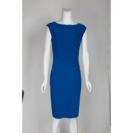Catherine Malandrino Boat Neck Cap Sleeve Gathered Side Solid Jersey Dress Color: ROYAL, Size: 4