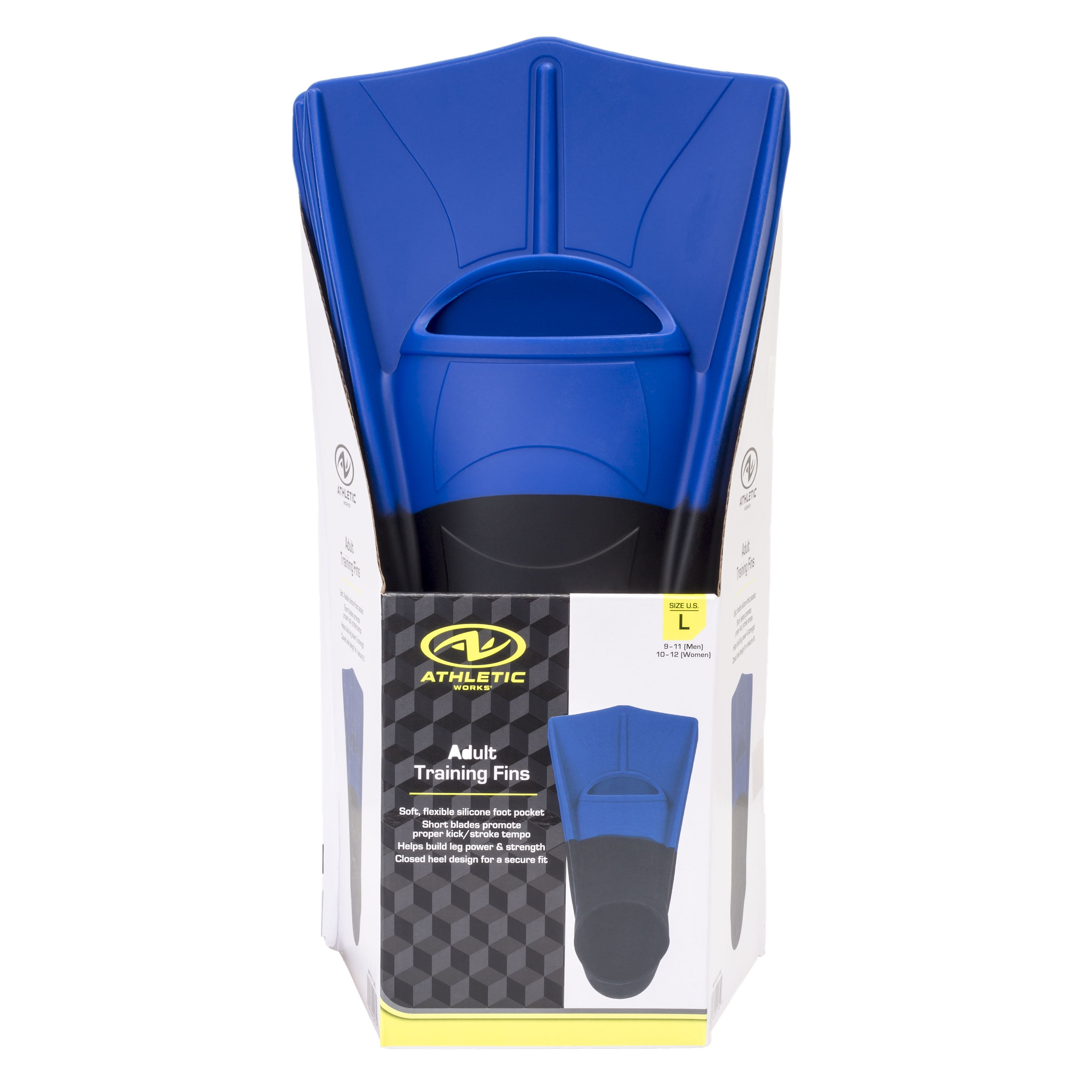 Athletic Works Adult Short Blade Swim Training Fin, Blue, Large