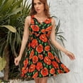 thumbnail image 7 of Red Poppies on Black Dress Summer Street Style Dresses Female Sleeveless Printed Sundress, 7 of 7