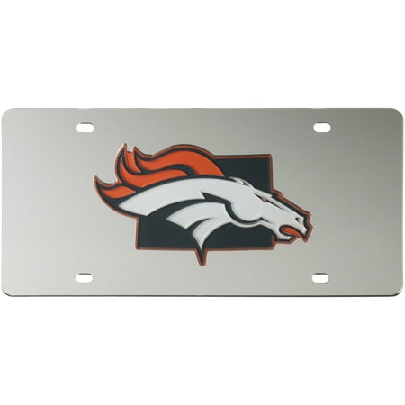 Mirrored Acrylic License Plate - Denver Broncos Acrylic State Shape Silver Mirror License Plate - No Size