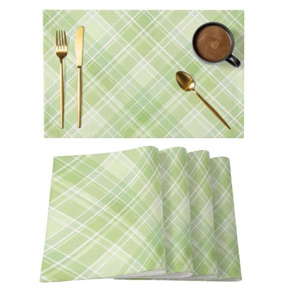 Green Plaid Placemats Set of 6 Rustic Farmhouse Abstract Heat Insulation Washable Place Mats, Non-Slip Table Mats for Dining Table Party Kitchen Decor, 13x19 Inch
